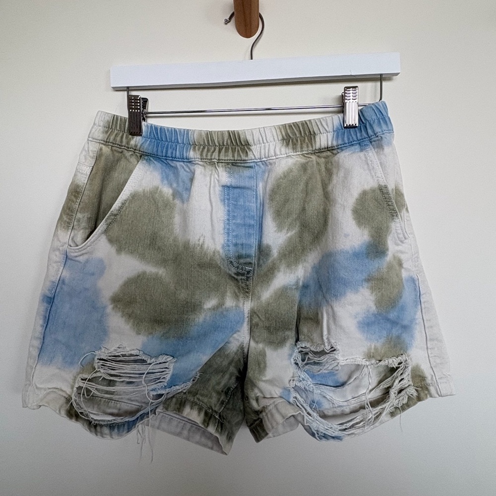 Collusion Tie Dye Distressed Denim Shorts